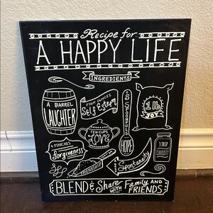Vintage Kitchen Wall Metal Art Decor “Recipe For A Happy Life”  15.5 x 11 3/4